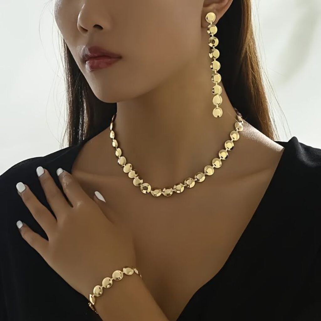 Temu｜Luxury Gold plated Jewelry Set Necklace Bracelet Earrings Perfect For Parties Music Festivals